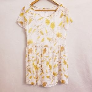 A Loves A 100% Silk White & Yellow Short Sleeve Babydoll Dress, Size S
